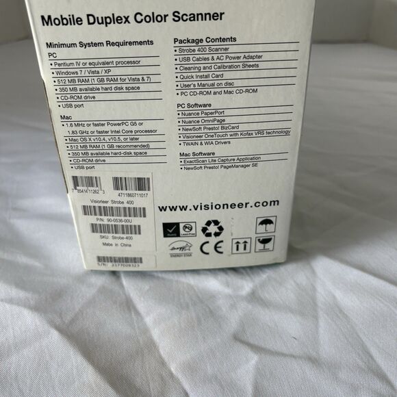 Visioneer Strobe 400 Electronic Portable Sheetfed Scanner Open Box - Picture 4 of 6